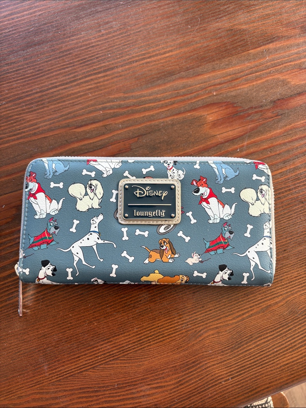 Loungefly Disney Dog Pattern Zip Wallet - Teal with Multicolor Pups